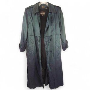 Vtg Forecaster of Boston Iridescent Trench Coat Green Shimmer Wool Liner 11/12